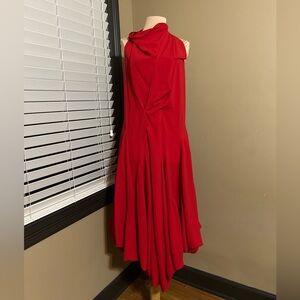 Samuel Dong Red Cowl Neck Pleated Crepe Dress, Heavy Lagenlook Women's